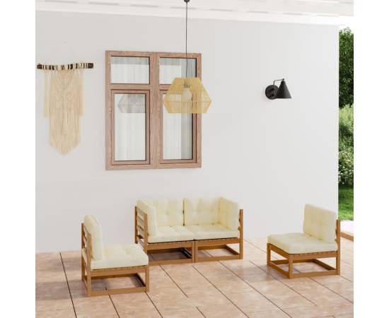 Set mobilier de grădină cu perne, 4 piese, lemn masiv pin