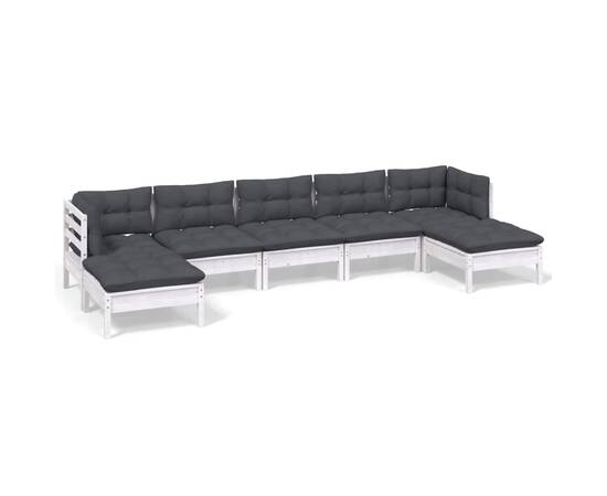 Set mobilier de grădină cu perne, 7 piese, alb, lemn de pin, 2 image