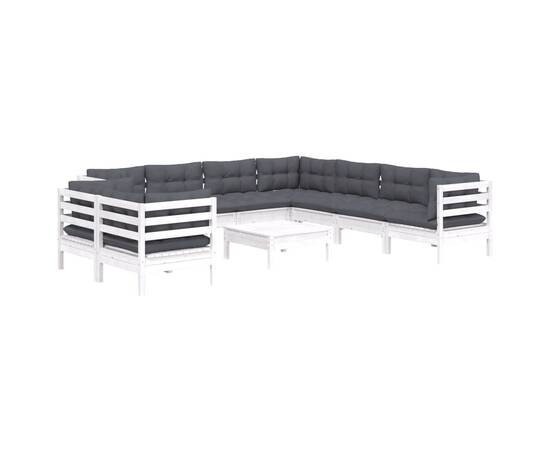 Set mobilier grădină cu perne, 10 piese, alb, lemn masiv pin, 3 image