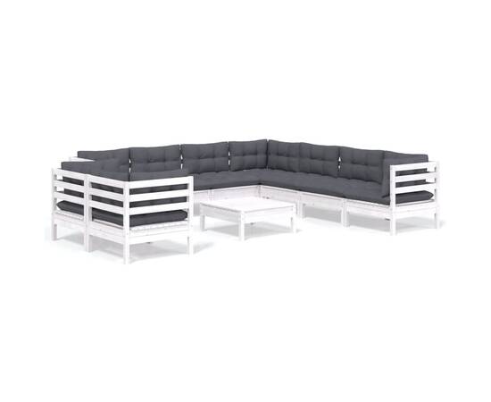 Set mobilier grădină cu perne, 10 piese, alb, lemn masiv pin, 2 image