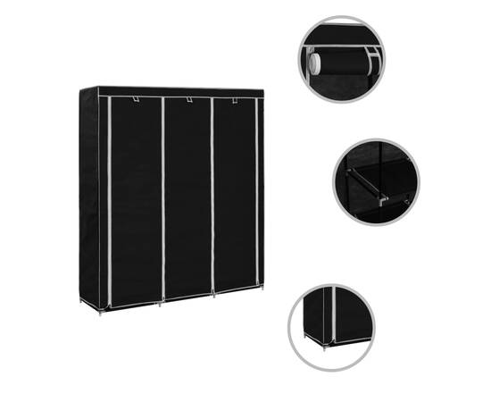 Dulap cu bare și compartimente, negru, 150x45x175 cm, 4 image