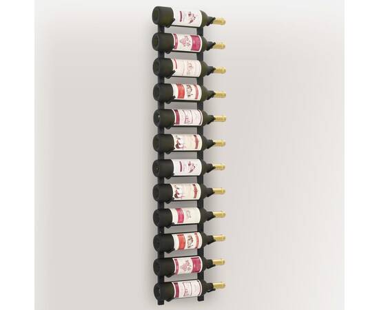 Suport sticle de vin montat pe perete, 12 sticle, negru, fier, 4 image