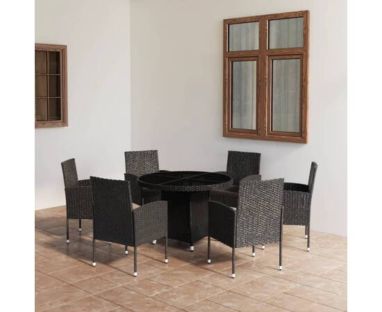 Set mobilier de grădină, 7 piese, negru, poliratan