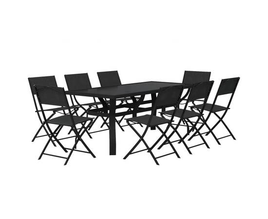 Set mobilier de grădină, 9 piese, gri și negru, 3 image