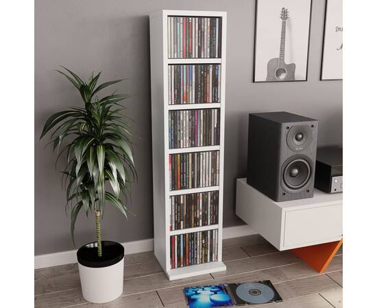 Dulap cd-uri, alb, 21x20x88 cm, lemn compozit