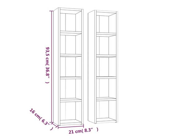 Dulap cd-uri 2 buc. stejar fumuriu 21x16x93,5 cm lemn prelucrat, 6 image