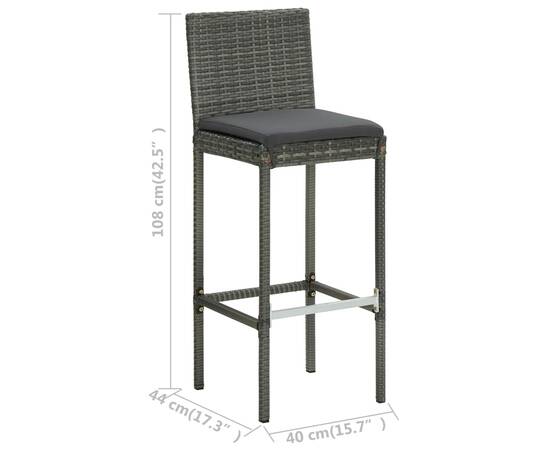 Set mobilier bar de grădină cu perne, 5 piese, gri, poliratan, 9 image