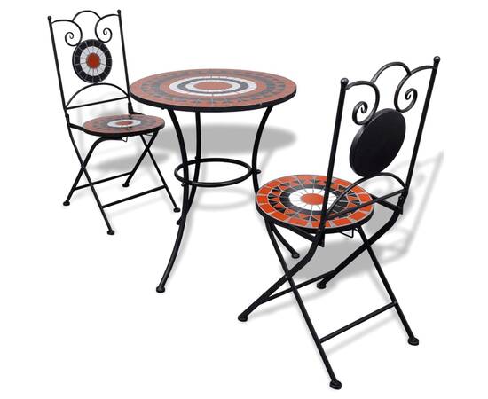 Set mobilier bistro, 3 piese, teracotă/alb, plăci ceramice