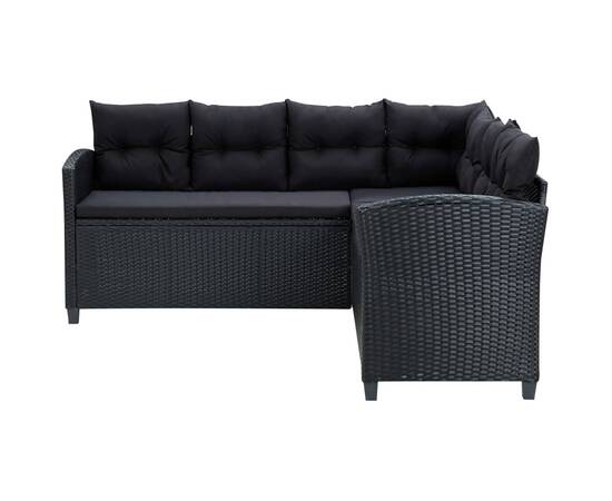 Set mobilier de grădină cu perne, 6 piese, negru, poliratan, 5 image