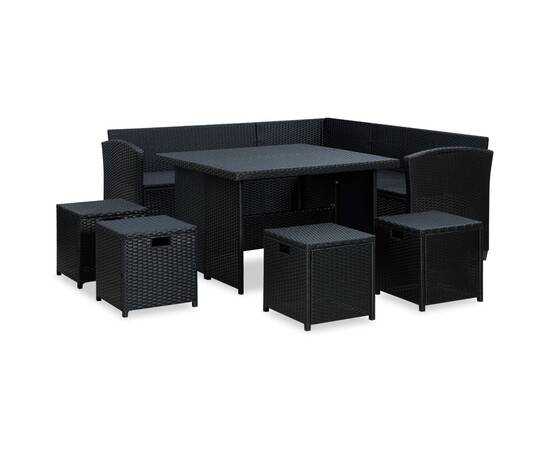 Set mobilier de grădină cu perne, 6 piese, negru, poliratan, 3 image