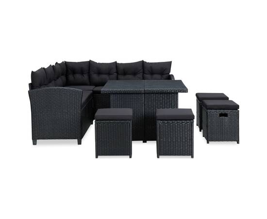 Set mobilier de grădină cu perne, 6 piese, negru, poliratan, 2 image