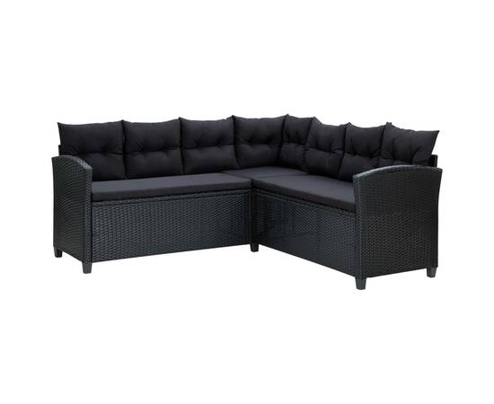 Set mobilier de grădină cu perne, 6 piese, negru, poliratan, 4 image