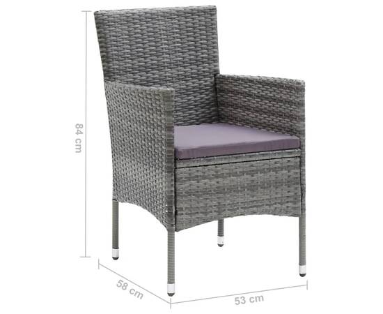 Set mobilier de grădină cu perne, 9 piese, gri, poliratan, 11 image