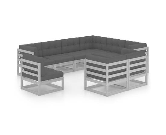 Set mobilier de grădină cu perne, 9 piese,gri,lemn masiv de pin