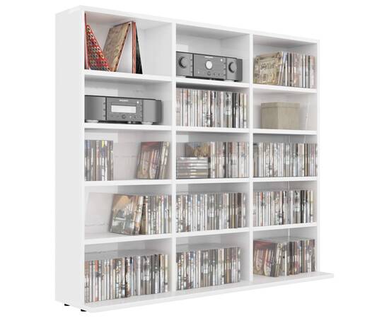Dulap pentru cd-uri, alb extralucios, 102 x 23 x 89,5 cm, pal, 3 image