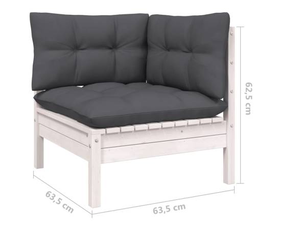 Set mobilier de grădină cu perne, 13 piese, alb, lemn masiv pin, 7 image