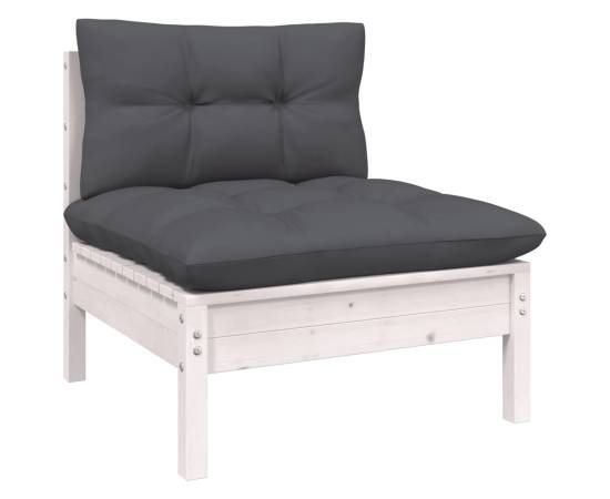 Set mobilier de grădină cu perne, 13 piese, alb, lemn masiv pin, 6 image