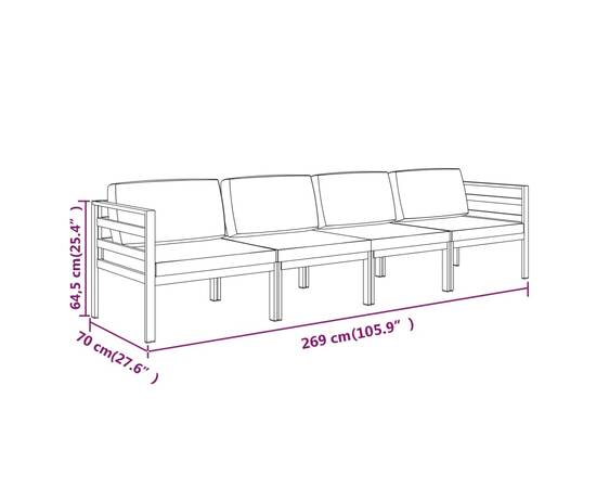 Set mobilier de grădină cu perne, 4 piese, antracit, aluminiu, 7 image