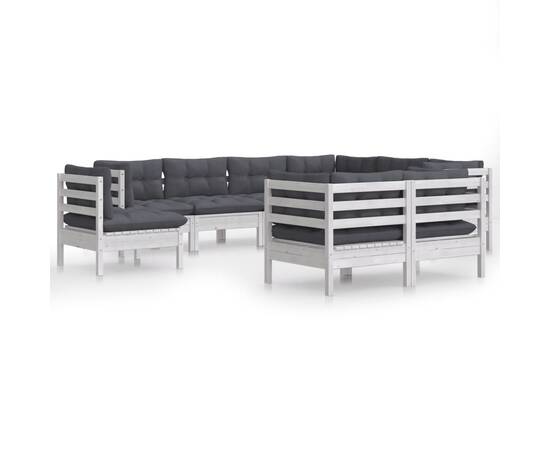 Set mobilier de grădină cu perne, 9 piese, alb, lemn masiv pin, 2 image