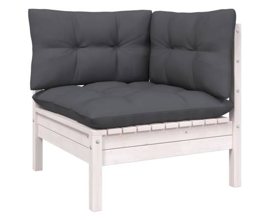 Set mobilier grădină cu perne, 7 piese, alb, lemn masiv de pin, 4 image