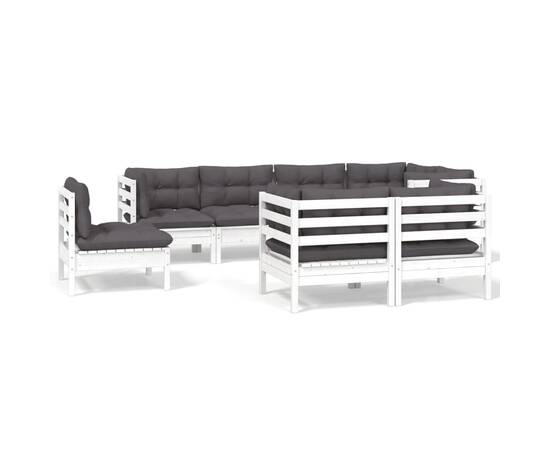 Set mobilier grădină cu perne, 8 piese, alb, lemn masiv de pin, 2 image