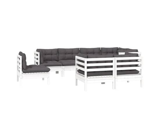 Set mobilier grădină cu perne, 8 piese, alb, lemn masiv de pin, 3 image