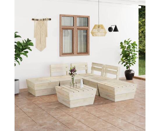 Set mobilier palet pentru grădină 6 piese lemn de molid tratat