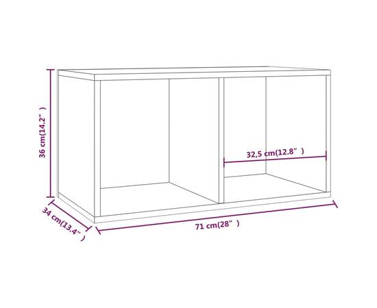 Cutie de depozitare viniluri, gri, 71x34x36 cm, lemn compozit, 9 image