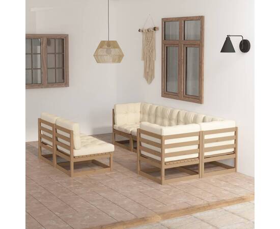 Set mobilier de grădină cu perne, 7 piese, lemn masiv de pin