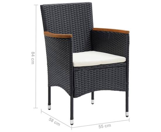 Set mobilier de grădină cu perne, 7 piese, negru, poliratan, 11 image