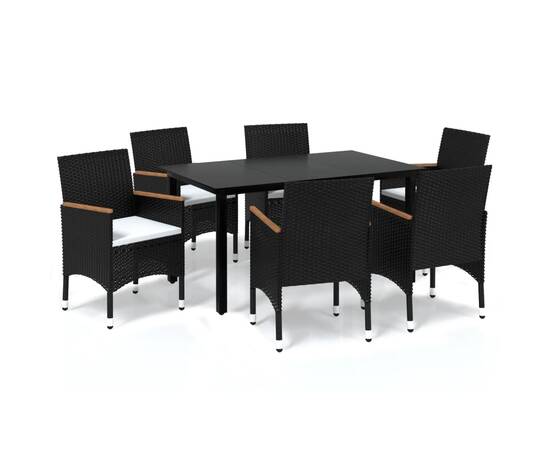 Set mobilier de grădină cu perne, 7 piese, negru, poliratan, 2 image