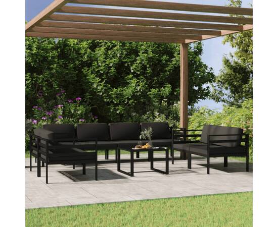 Set mobilier de grădină cu perne, 9 piese, antracit, aluminiu