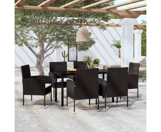 Set mobilier pentru grădină, 7 piese, negru