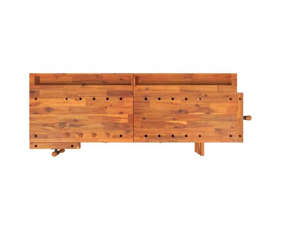 Banc de lucru cu sertare și menghine, 162x62x83 cm, lemn acacia, 7 image