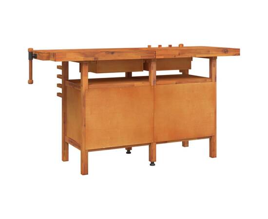 Banc de lucru cu sertare și menghine, 162x62x83 cm, lemn acacia, 5 image