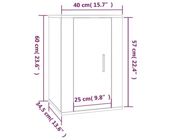 Dulap tv montat pe perete, alb extralucios, 40x34,5x60 cm, 11 image