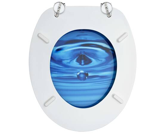 Scaune wc cu capac, 2 buc., albastru, mdf, model strop de apă, 6 image