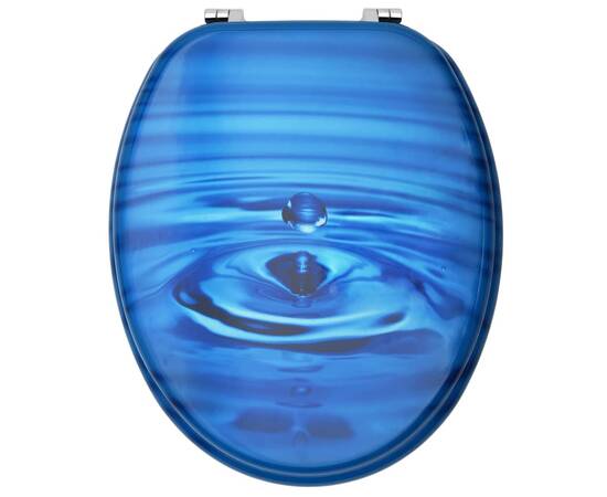 Scaune wc cu capac, 2 buc., albastru, mdf, model strop de apă, 5 image