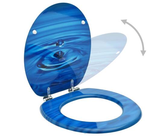 Scaune wc cu capac, 2 buc., albastru, mdf, model strop de apă, 2 image