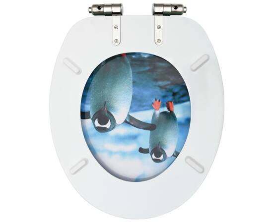 Capac wc cu închidere silențioasă, mdf, model pinguini, 6 image