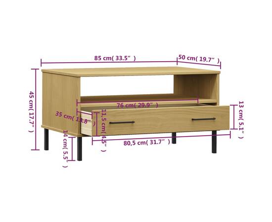 Măsuță cafea picioare metalice maro 85x50x45cm lemn masiv oslo, 8 image