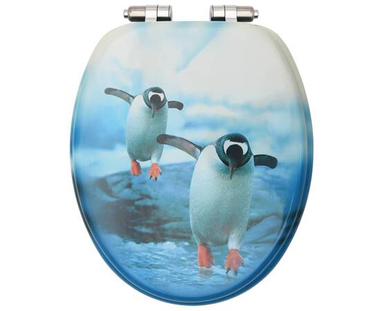 Scaune wc, capac silențios, 2 buc., mdf, model pinguini, 5 image