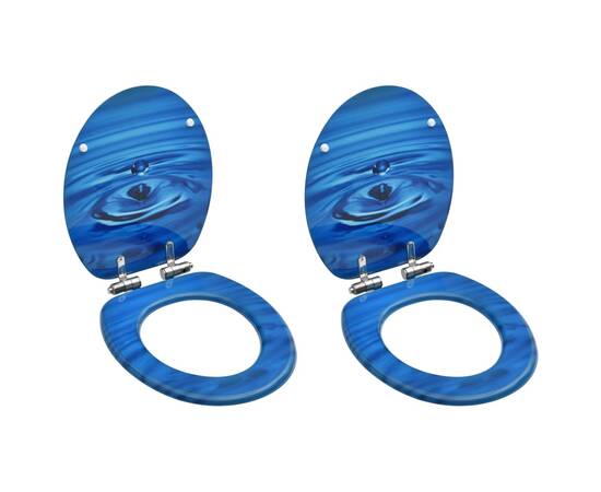Scaune wc capac silențios, 2 buc., albastru, mdf, model stropi