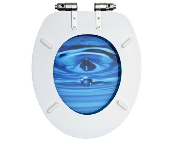 Scaune wc capac silențios, 2 buc., albastru, mdf, model stropi, 6 image