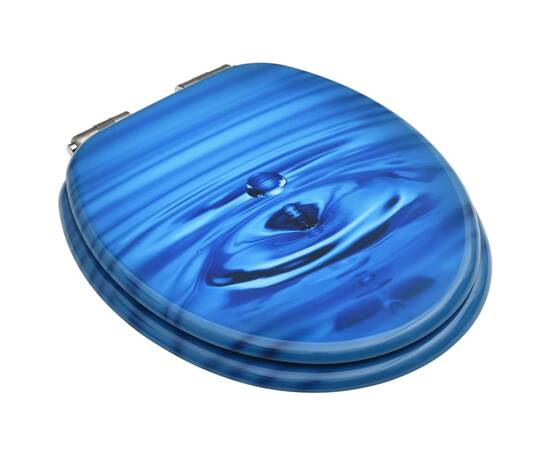 Scaune wc capac silențios, 2 buc., albastru, mdf, model stropi, 3 image