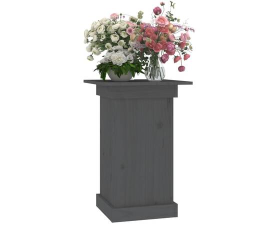 Suport pentru flori, gri, 40x40x60 cm, lemn masiv de pin, 4 image