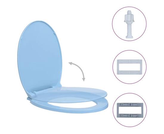 Capac wc cu închidere silențioasă, albastru, oval, 2 image