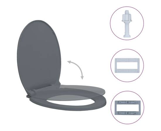 Capac wc cu închidere silențioasă, gri, oval, 2 image