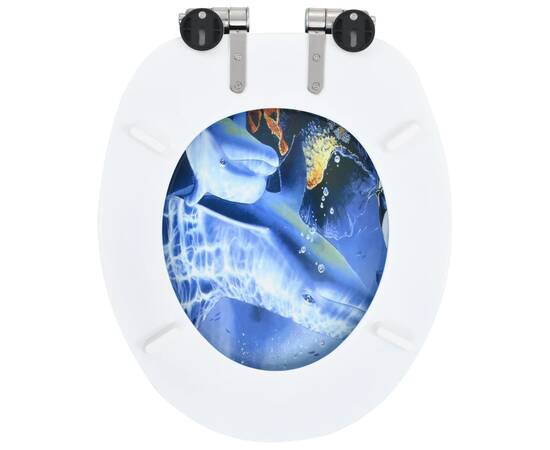Capace wc cu închidere silențioasă, 2 buc., mdf, design delfini, 6 image
