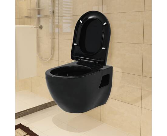 Vas de toaletă suspendat cu rezervor încastrat, negru, ceramică, 2 image